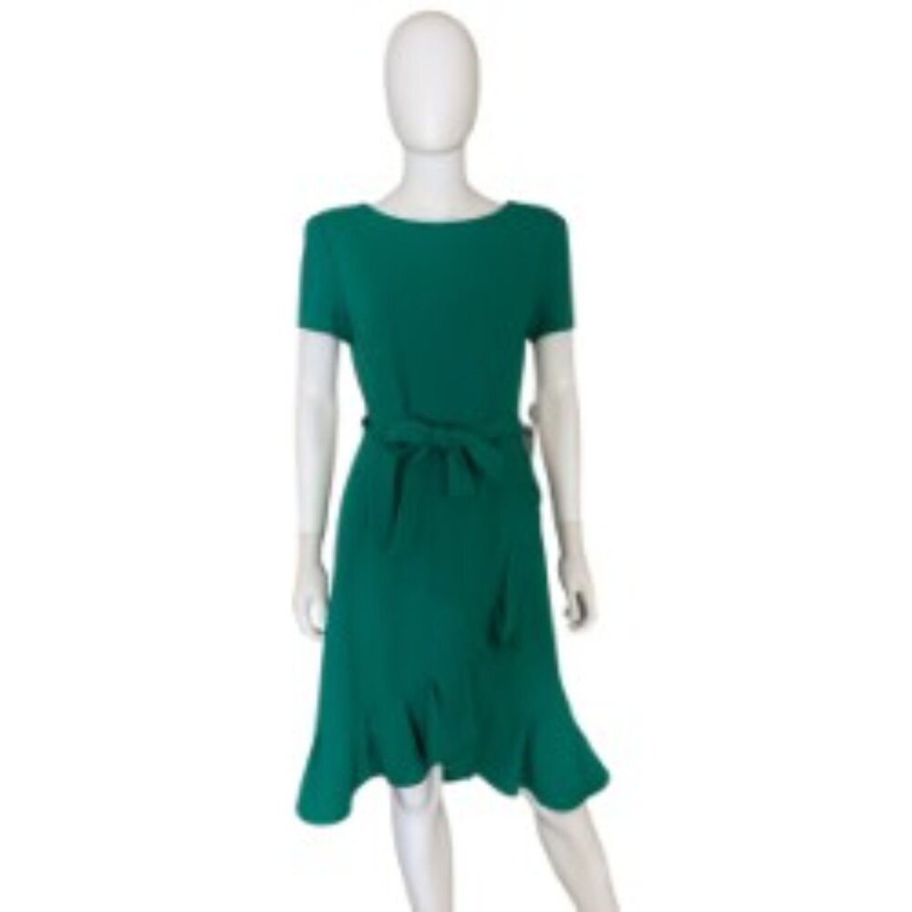 Calvin Klein Emerald Green Short Sleeve Tie-Waist Dress
